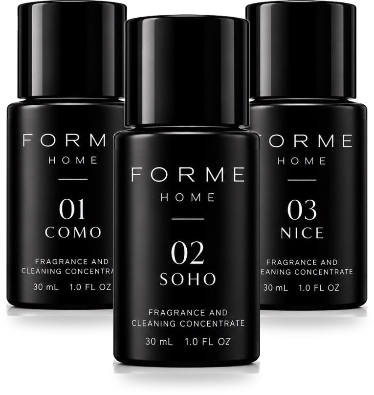 FORME HOME fragrance and cleaning concentrates: 01 COMO, 02 SOHO and 03 NICE, 30 mL each